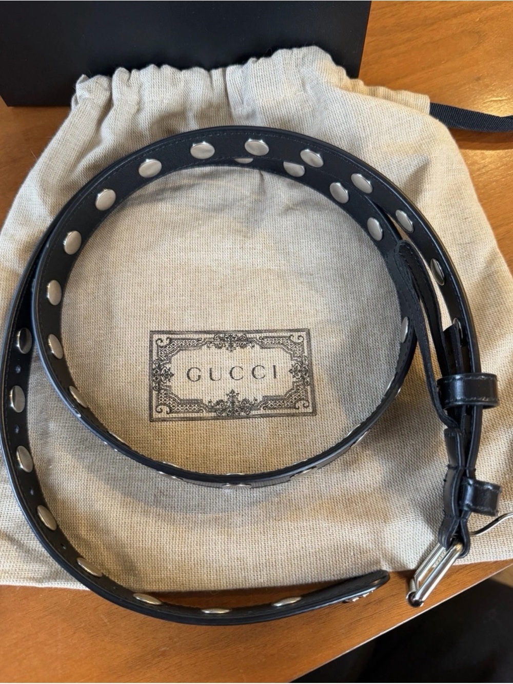 Gucci Black Leather Eyelet Belt with Silver Hardware